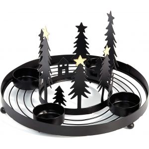 KALANKA-Bougeoir Rond en métal pour 4 Bougies Chauffe-Plat de l'Avent - Noir - Neuf