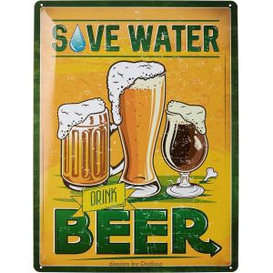 Eryi-Plaque En Tôle 30 X 40 Cm - Inscription « Save Water Drink Beer » - Accessoire Décoratif Pour La Maison - Plaque Décorative En Métal Pour Tous Les Propriétaires De Comptoir De Bar Ou De Pub - Neuf