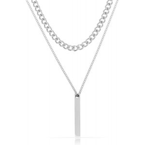 Kal-Collier En Argent Pour Homme, Double Couche, En Acier Inoxydable Chirurgical, Avec Pendentif - Neuf
