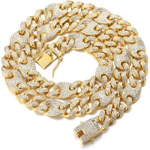 Kal-Gold Chain For Men Iced Out,13mm Men's Coffee Bean Cuban Link Chain Miami 18k Real Gold Plated/Platinum White Gold Finish Choker Necklace Bracelet,Full Cz Diamond Cut Prong Set With Giftbox - Neuf