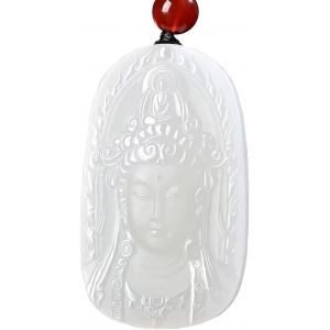Collier Kwan Yin Guan Yin En Jade Blanc,Amulette De La Déesse De La Miséricorde Pendentif Amulette Bouddha En Cristal Tara Mantra Blanc (Certificat Authentique) - Neuf