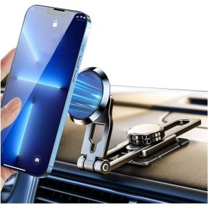 JGD-Support De T&eacute;l&eacute;phone Magn&eacute;tique pour Voiture, Rotation &agrave; 360&deg; du Support Magn&eacute;tique Universel pour Tableau De Bord De Voiture, Support Voiture Pliable avec Bras en Alliage D'aluminium - Neuf