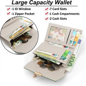 CAUC-Portefeuille Femme en Cuir PU Petit Porte Monnaie Slots de Carte, Porte Feuilles pour Femme Court avec Porte-Monnaie Zipp&eacute; et Portefeuilles Pochette Femme (L-Vert) - Neuf