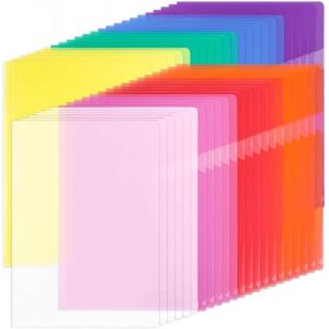 JEXNOVASHOP-Dossiers en Plastique Transparent A4, 42pcs Chemise Plastique Pochette pour Le Stockage du Papier, 8 Couleurs Assorties, pour Le Bureau de l'&eacute;cole - Neuf