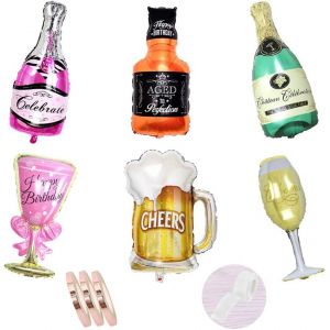 ChicSlick-Feuille Décoration Bouteille De Champagne Ballon, 6Bouteille De Vin De Avec Des Ballons D'Hélium De Verre,Papier D'Aluminium Gonflé Géants Pour Fête De Mariage De Vacances D'Annive[X2739] - Neuf