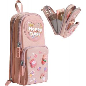 Asfasfq-Kasesss Trousse Scolaire, Trousse Kawaii, Trousse Ecole, Mini Sac D'école Trousse Scolaire Fille, Grande Trousse Avec 6 Compartiment, Portable Trousse, Trousse Avec Patchs Décoratifs Pour Éco - Neuf