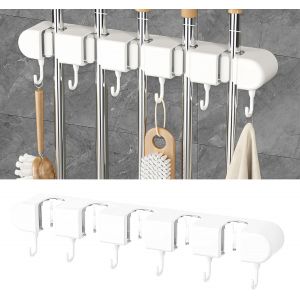 Cmwx-Accroche Balai Mural, 5 Supports 6 Crochets Porte Balais Mural, Support Balais Mural Attache, Rangement Accroche Balai Porte Balais Mural Sans Percage, Crochet Garage Organisation Balai Cuisine - Neuf