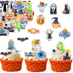 Trahoo-Lot De 60 D&eacute;corations De G&acirc;teau Comestibles Pour Halloween, Araign&eacute;es, Chauves-Souris, Fant&ocirc;mes, Comestibles, D&eacute;coration De Muffin, Araign&eacute;es, D&eacute;coration De G&acirc;teau Riphalloween - Neuf