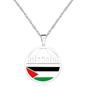 Kal-Collier Palestine En Acier Inoxydable, Pendentif Dôme, Bijoux Calligraphie Arabe Islamique, Cadeau Religieux Musulman Pour Hommes Et Femmes Y5137 - Neuf