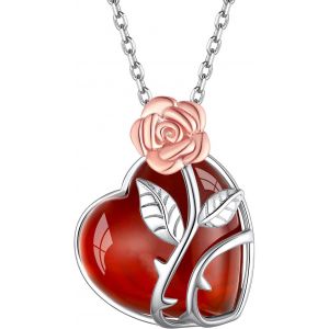 Collier Femme En Argent Sterling 925 Avec Pendentif En Pierre De Naissance 12 Mois En Forme De Coeur Avec Fleur Rose Collier Avec Pierre Porte-Bonheur(Avec Bo&icirc;te Cadeau) - Neuf