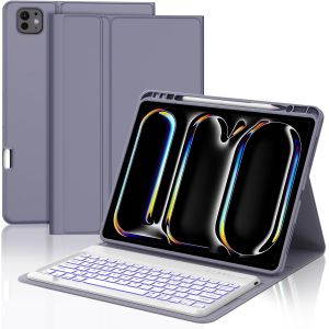 Coque Clavier iPad Pro 13 Pouces 2024, R&eacute;tro&eacute;clairage DIY 7 Couleurs, D&eacute;tachable sans Fil Bluetooth AZERTY &Eacute;tui Clavier avec Porte-Style pour iPad Pro 13 M4 2024, Lavande - Neuf