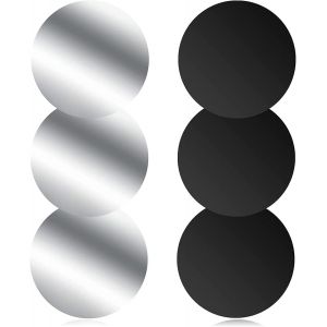 Lot de 6 aimants ronds en m&eacute;tal auto-adh&eacute;sifs pour t&eacute;l&eacute;phone voiture, noir + argent - Neuf