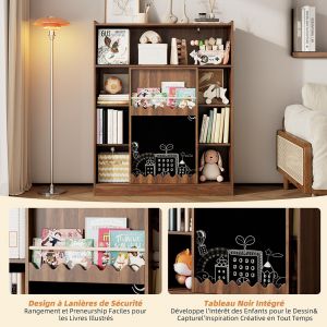 Biblioth&egrave;que portes coulissantes + 9 compartiments - noyer 120x38,5x151,5 cm - Neuf