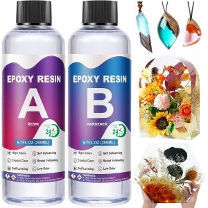 Resine Epoxy Transparente 2 Parts 400ml, Kit R&eacute;sine Epoxy 1: 1 Ratio R&eacute;sine &Eacute;poxy Cristalline, Resine Epoxy Kit Pour Moulage Et Rev&ecirc;tement, Fabrication De Bijoux Et D&eacute;coration Artisanale - Neuf