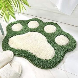 Kal-Tapis De Bain Antidérapant Pour Sol De Salle De Bain, 45 X 60 Cm Tapis De Bain Lavable Forme De Patte De Chat, Super Absorbant Et Doux Tapis De Bain, Tapis Salle De Bain Microfibre (Vert) - Neuf