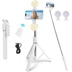 Mdy-180 Cm Trepied Smartphone,Perche À Selfie Trépied Avec 2 Lumière, Détachable 360° Rotation Perche Selfie Trépieds Pour Iphone Et Android, Pieds Haute Résistance Et Support Tubulaire Extensible Bl - Neuf