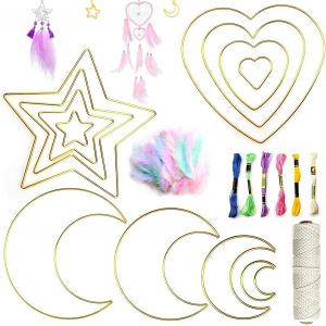 Kit Attrape R&ecirc;ve Bricolage,avec Cercle Attrape Reve Metal,Corde Macram&eacute;,Fil Tress&eacute; Color&eacute;e et Plumes,pour DIY Artisanat,Tricot,Murale D&eacute;coration - Neuf