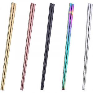 Apprentissage Des Baguettes R&eacute;utilisables Lavables Au Lave-Vaisselle Baguettes En M&eacute;tal,Baguettes Carr&eacute;es 5 Paires,Photo Col - Neuf