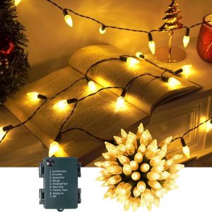 JGD-Guirlande Lumineuse LED 5m &agrave; Piles, Lumi&egrave;re de No&euml;l R&eacute;tro Fraise, 50 LEDs pour Int&eacute;rieur (Piles non incluses) - Neuf