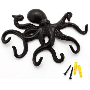 Patère murale Octopus, patère murale design, porte-manteau mural rustique, patère robuste à 6 branches - Noir - Neuf