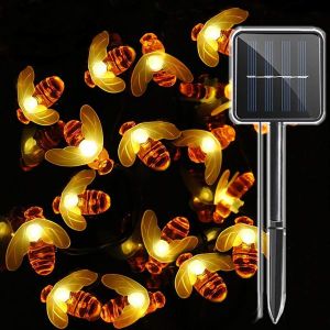 lbgwp60-Xq7 Énergie Solaire Abeille Lumière Extérieure, Imperméable 30 Led Fée Guirlandes, Bourdon Forme Décor Lumière Pour Jardin, Clôture De Fleur, Patio, Pelouse, Arbres, Fête, Maison, Noël (Blanc - Neuf