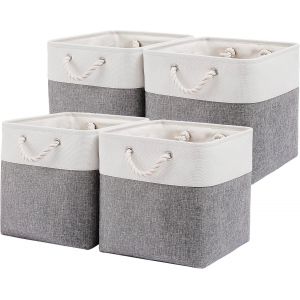 Panier de Rangement en Tissu,4Pcs Boîte de Rangement en Tissu avec Poignées,Panier Cube de Rangement pour Vêtements Jouets Armoire,30 x 30 x 30 cm - Neuf