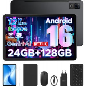 U12-V Tablette Android 16, Tablette 12 Pouces, 24Gb Ram+128Gb Rom(Tf 2Tb), Batterie 9000 Mah/ 18W Charge Rapide, Unisoc T7255 Octa-Core Cam&eacute;ra 13Mp Clavier Tablette Avec Stylet, 5G Wifi - Neuf