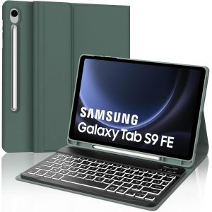 Coque Clavier pour Samsung Galaxy Tab S10 FE 10.9"" 2025/S9 FE 10.9"" 2023, AZERTY Fran&ccedil;ais Clavier R&eacute;tro&eacute;clair&eacute; Bluetooth Magn&eacute;tique D&eacute;tachable pour Samsung Tab S9 FE/S10 FE 10.9"", Vert fonc&eacute; - Neuf