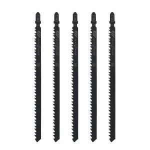 Lot de 5 lames de scie sauteuse T744D en acier à haute teneur en carbone 6 TPI 150 mm Longueur de travail Droite Coupe rapide Lame de scie sauteuse pour bois et plastique - Neuf