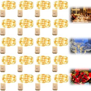 TRAHOO-Lot de 20 guirlandes lumineuses &agrave; piles blanc chaud - 2 m x 20 LED - &Eacute;tanche - Mini guirlande lumineuse avec batterie - Pour f&ecirc;te, No&euml;l, Halloween, mariage - Neuf