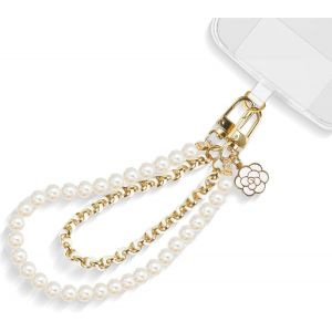 Kal-Bracelet De Téléphone Portable, Perles Blanches, En Cuir, Double Chaîne, Breloque Pour Téléphone Portable, Mains Libres, Chaîne De Téléphone Portable Amovible - Neuf