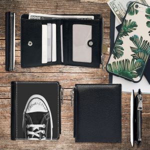 Portefeuille Baskets Converse avec l'approbation de Kurt Cobain_3098 Compact en Simili-Cuir PU Porte-Cartes avec Fermeture Éclair Multi-Poches Unisexe Homme Femme Ad - Neuf