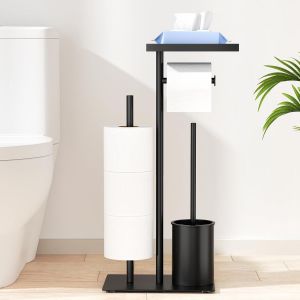 JEXNOVASHOP-Porte-papier toilette debout en acier inoxydable avec brosse ¿ avec boîte à lingettes humides, ensemble WC - Neuf