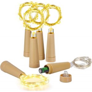 TRAHOO-Lot de 6 guirlandes lumineuses en forme de bouteille - 2 m - 20 LED - Fil de cuivre - Pour int&eacute;rieur et ext&eacute;rieur - Pour bricolage, bouteilles, sapin de No&euml;l, f&ecirc;te, chambre - D&eacute;coration floral - Neuf