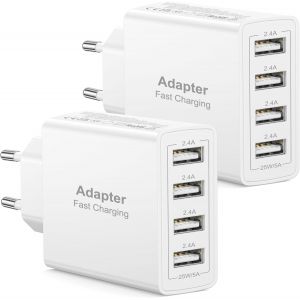 LORANKA-Chargeur USB Paquet de 2, Prise USB Multiple 4 Ports 25W/5A Chargeur Rapide, Prise Multiple Secteur Adaptateur Secteur pour iPhone 17 16 15 14 13 12 11 Pro Max XS XR 8, Samsung Galaxy S25 S24 - Neuf