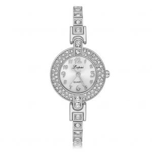 Lvpai Femmes Dame Luxe Strass Montre Quartz Bijoux Bracelet Montre-Bracelet (Argent + Blanc) - Neuf