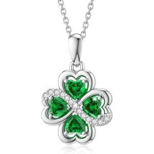 Asas-Collier Trèfle À Quatre Feuilles En Argent Sterling 925 Avec Trèfle À Quatre Feuilles Et Émeraude Pour Femme - Neuf
