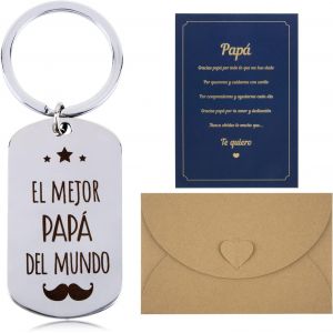 CHECARZHN--NO1-Porte Clé Espagnol Carte V?ux Enveloppe El Mejor Papá Del Mundo En Acier Inoxydable Cadeau Père Noël Anniversaire Pour Fête Père - Neuf