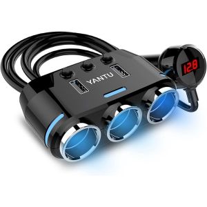 Allume-Cigare Multiprise 3 Ports, Prise Allume-Cigare Voiture 12V/24V Avec 2 Ports Usb De Chargement Et Affichage De Tension - Neuf