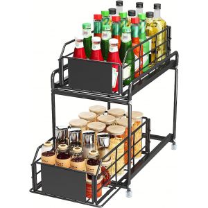 Chenquansarl-Tiroir Coulissant Cuisine, Rangement Sous Évier Extensible À 2 Étages, Rangement Et Organisation De Cuisine Pour La Plupart Des Armoires De Salle De Bain Et De Cuisine - Neuf