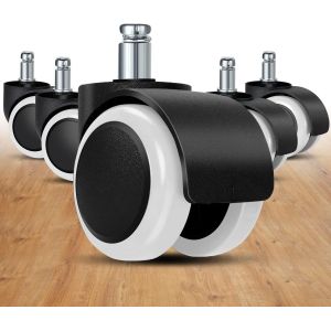 Roulettes de rechange pour chaise de bureau (lot de 5), 5 cm, taille universelle (blanc), pour parquets et moquettes, roulettes en caoutchouc pour chaise de bureau - Neuf