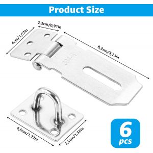 6pcs Loquet de Cadenas Agrafe, Cadenas Fermoir 3 Pouces en Acier Inoxydable, Porte Fermoir Verrou de Porte avec Vis pour Jardin, Portes, Armoires, Argent - Neuf
