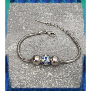 Bracelet - Charms - Boule &Agrave; Facettes - Cristal Bleu - Argent 925 - Longueur 18-21 Cm - Neuf