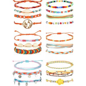 Vsco 20pcs Surfer Wave Bracelets Adjustable Beaded Chain Bracelet Handmade Friendship Bracelet Chain Summer Beach Boho Anklets For Women[H344] - Neuf