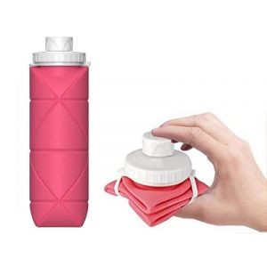 Bouteille D'eau Pliable En Silicone Rose 600 Ml - R&eacute;utilisable, &Eacute;tanche, L&eacute;g&egrave;re Et Id&eacute;ale Pour Les Voyages - Neuf