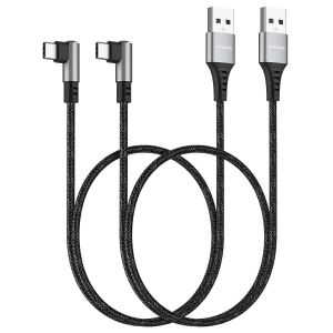 C&acirc;ble USB vers USB C Angle Droit 50CM Pack de 2, USB C Coud&eacute; 3A Charge Rapide Nylon Tress&eacute; pour iPhone 17 16, Galaxy S24 S23, iPad Pro, Huawei P40 P30, Redmi Note 13, PS5 - Neuf