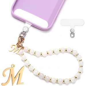 Kal-Jeu Bracelet De Téléphone Perles, Charme De Téléphone Initiales Dragonne De Téléphone Avec Patch Pour Lanière De Téléphone Mains Libres Bracelet De Téléphone Pour Femmes Filles - Neuf