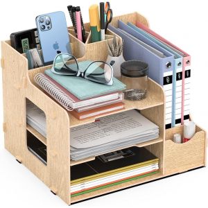Organisateur De Bureau Bois Rangement Range Document Papier A4 - Neuf