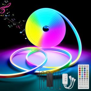 Bande Led Néon Rvb 5 M 12 V,Étanche Ip65 Avec Application Bluetooth Et Télécommande,Synchronisation De La Musique,Bande Lumineuse En Silicone,Magic Color Pour Extérieur,Salon,Chambre - Neuf