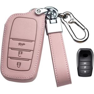 &Eacute;tui de Protection pour cl&eacute; de Voiture-en Cuir de Vachette-pour Highlander Corolla Camry Fortuner Hilux 86 RAV4 C-HR-Rose - Neuf